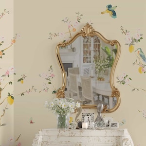 NAUZHA Cream Chinoiserie Wallpaper Mural,  Vintage Wall Panels, Asian Art, Oriental Art- Spring Garden SI-034