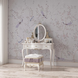 NAUZHA Purple Chinoiserie Wallpaper Mural,  Vintage Wall Panels, Asian Art, Oriental Art- Vines Twine SI-074