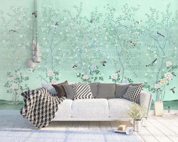 NAUZHA Mint Green Silver Leaf Chinoiserie Wallpaper Vintage - Etsy UK NAUZHA Mint Green Silver Leaf Chinoiserie Wallpaper Vintage - Etsy UK
