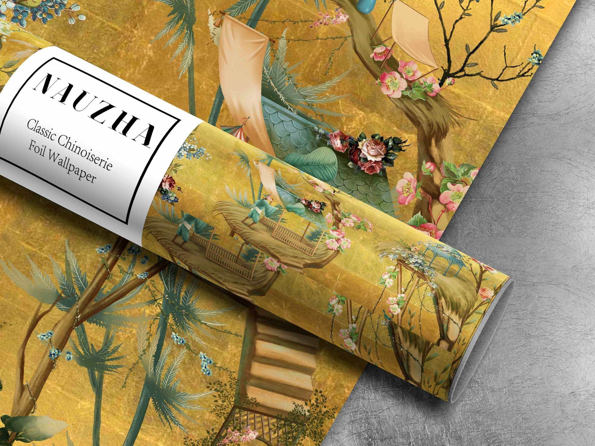 NAUZHA Gold Metallic Chinoiserie Wallpaper Mural Vintage Etsy UK