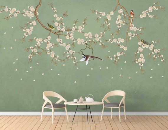Nauzha Chinoiserie Wallpaper Vintage Bird Wallpaper Chinoiserie Removable Wallpaper Chinoiserie Mural Sample Wp035