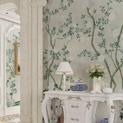 NAUZHA Ivory Metallic Chinoiserie Wallpaper Mural Vintage - Etsy NAUZHA Ivory Metallic Chinoiserie Wallpaper Mural Vintage - Etsy