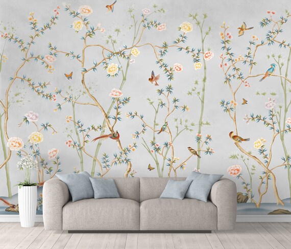 Nauzha Chinoiserie Wallpaper Vintage Bird Wallpaper Etsy Nauzha Chinoiserie Wallpaper Vintage Bird Wallpaper Etsy
