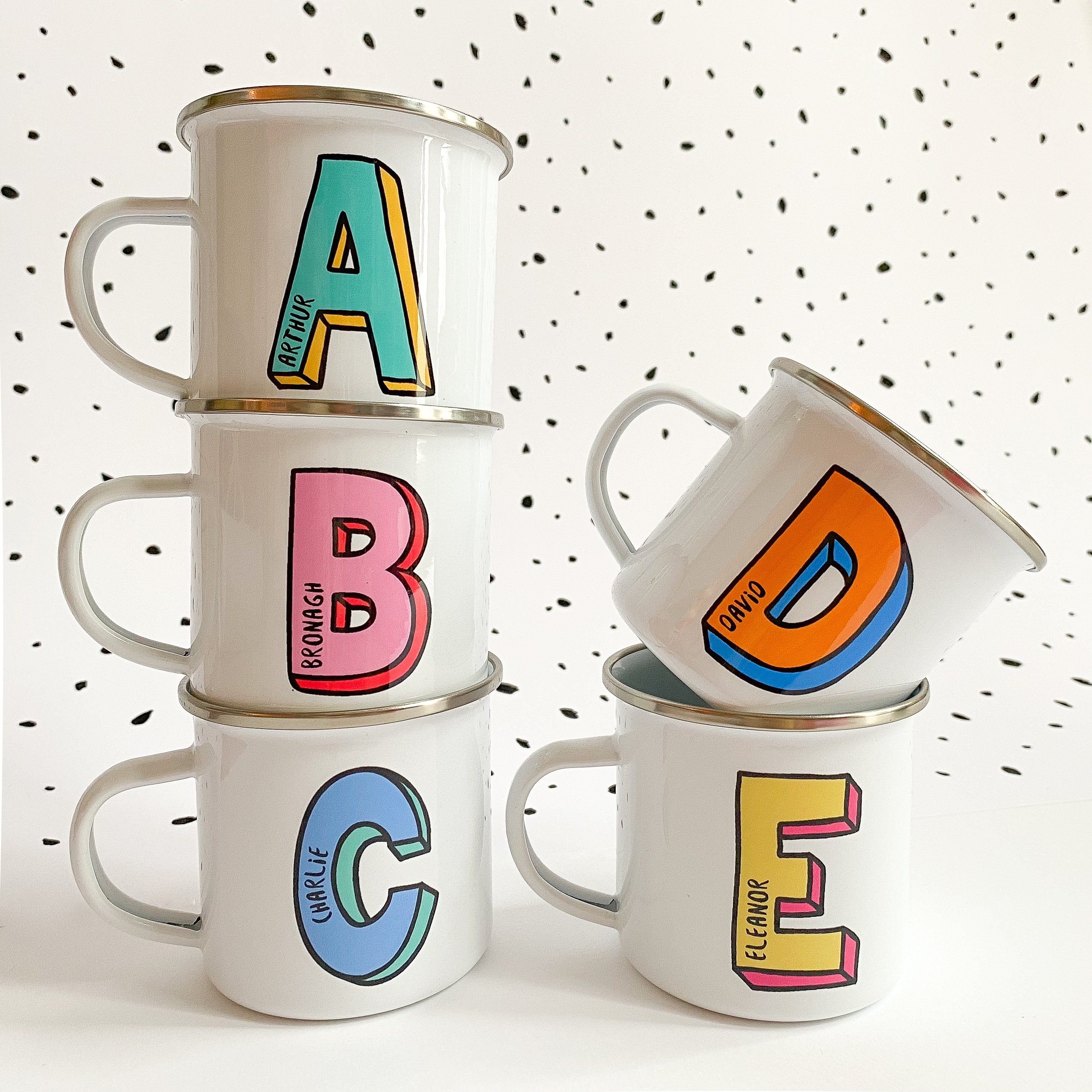 Personalised Colourful Initial Letter Name Enamel Mug With Etsy