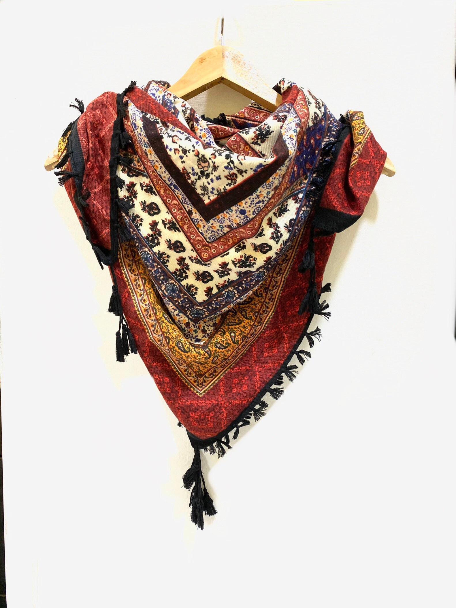 Boho square scarf with tassels Etsy