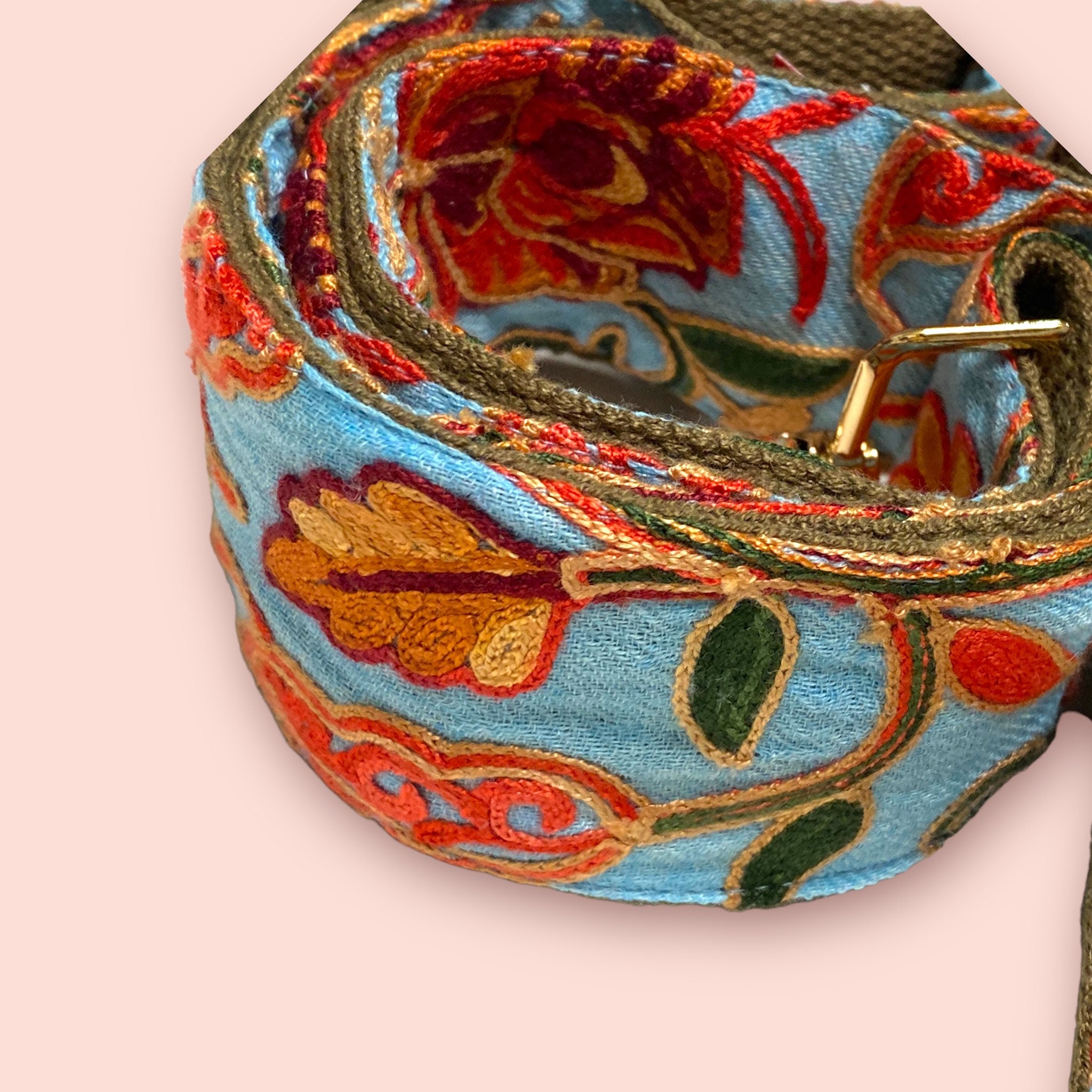 Light Blue Embroidered Bag Strap Embroidered Camera Etsy