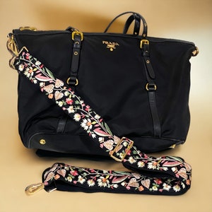Black floral embroidered strap,bag strap,crossword bagstrap,black bag strap,floral bag strap,black floral strap,adjustable strap
