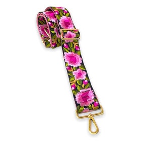 Pink bag strap,pink floral bag strap,shoulder strap for bags cameras, wide adjustable replacement strap,Pink black guitar strap