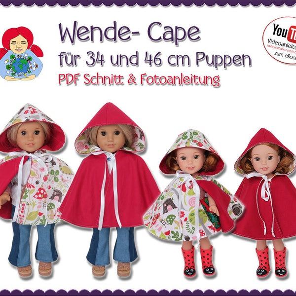 Wende Cape Umhang für 34 und 46 cm Puppen wie Wellie Wishers und American Girl • Schnitt & Anleitung PDF | Sami Dolls eBooks