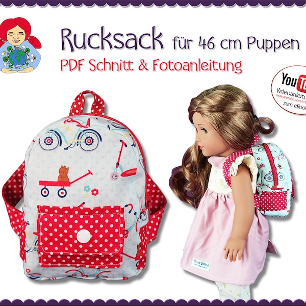 Rucksack für Puppen wie American Girl, Götz, Ikuzi, Bitty Baby • Schnitt & Anleitung PDF | Sami Dolls eBooks