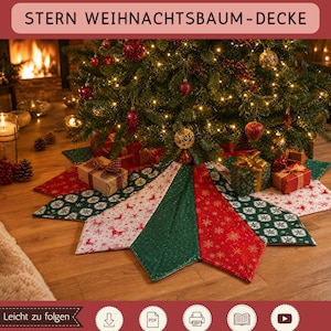 Stern Weihnachtsbaum-Decke Schnittmuster PDF | Patchwork Baumdecke | 120 cm Durchmesser | Anfängerfreundlich | Sofort-Download