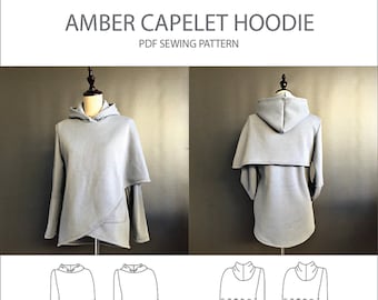 Trish Newbery Design - Amber Capelet Hoodie - XXS à 4XL - Patron de couture PDF - Cross Body Cape Overlay Sweat à capuche