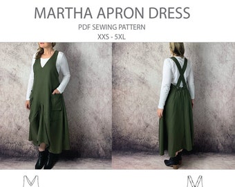 Trish Newbery Design Martha Apron Dress XXS 5XL PDF Sewing Pattern with liftaway patch pockets and crossover button back
