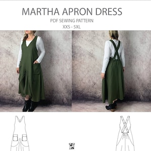 Trish Newbery Design - Martha Apron Dress - XXS-5XL - PDF Sewing Pattern - with liftaway patch pockets and crossover button back