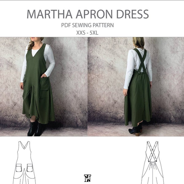 Trish Newbery Design - Robe tablier Martha - XXS-5XL - Patron de couture PDF - avec poches plaquées amovibles et bouton croisé au dos