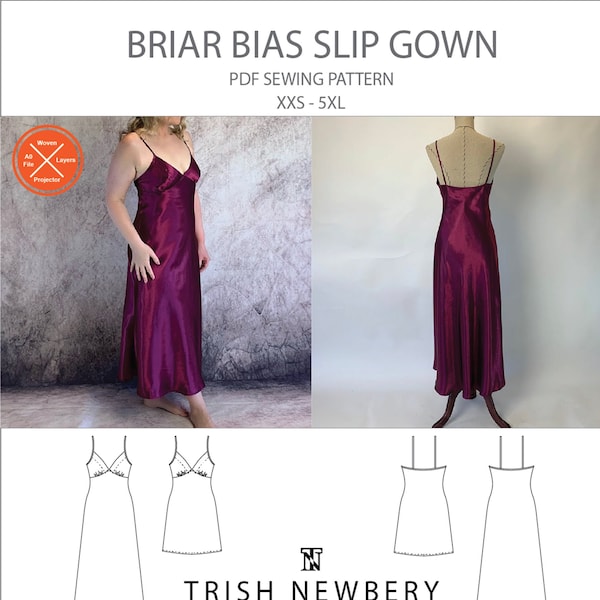 Trish Newbery Design - Briar Bias Slip - XXS-5XL - PDF Sewing Pattern - midi or knee length - with YouTube SewALong