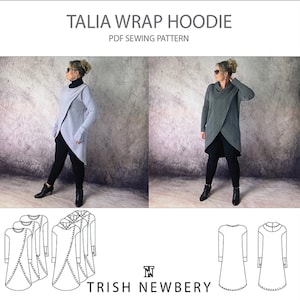 Trish Newbery Design - Talia Wrap Hoodie - Pattern #2030 - PDF Sewing Pattern - Drop Shoulder Crossover Sweater with Hood Option