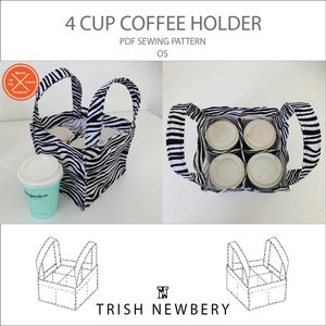 Trish Newbery Design - Reusable Coffee Holder Tote Bag - 4 Cup - PDF Sewing Pattern - with YouTube Sew-a-long