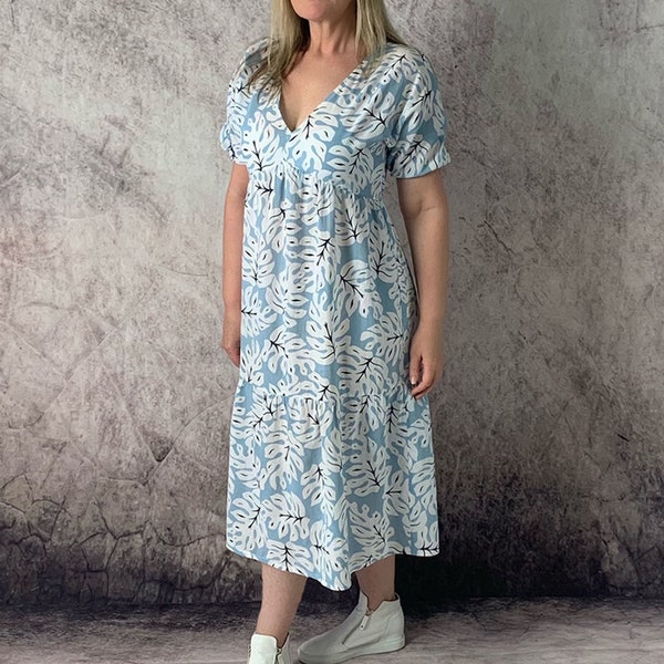 Trish Newbery Design - Dani Dolman Dress - S-5XL - PDF Sewing Pattern - Tiered V Neck Maxi Dress with Puff Sleeve - with YouTube SewALong