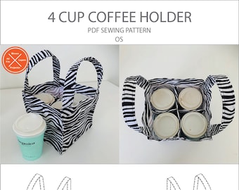 Trish Newbery Design - Reusable Coffee Holder Tote Bag - 4 Cup - PDF Sewing Pattern - with YouTube Sew-a-long