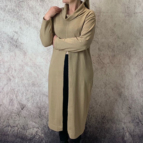 Trish Newbery Design - Echo Longline Split Front Sweater - XXS-4XL - PDF Sewing Pattern - With Roll Cowl Neck Collar