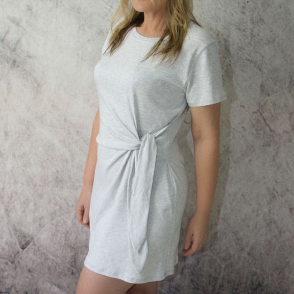 Trish Newbery Design - La robe t-shirt Lucy - XXS-3XL - Patron de couture PDF - Une robe t-shirt coupe carrée OU une option avant à nouer sur le côté plus ajustée