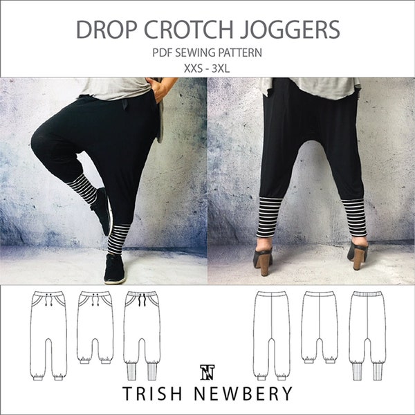 Trish Newbery Design - Drop Drotch Joggers - XXS-3XL - Patron de couture PDF