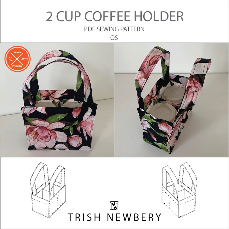 Trish Newbery Design - Reusable Coffee Holder Tote Bag - 2 Cup - PDF Sewing Pattern - with YouTube SewALong image 4