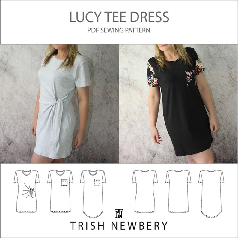 Trish Newbery Design La robe t-shirt Lucy XXS-3XL Patron de couture PDF Une robe t-shirt coupe carrée OU une option avant à nouer sur le côté plus ajustée image 2