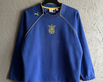 Rare Vintage Puma UKRAINE Men&#39;s Football Sweatshirt Embroidered Big Logo Size M Color National Blue Yellow