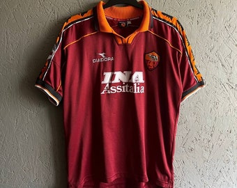 Vintage 90s Diadora as Roma DI FRANCESCO 11 Match Worn Football Jersey Shirt Size L-XL Color Cherry Orange