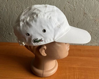 Vintage 90s LACOSTE France 5 Panel Cotton Hat Cap Size L Color White