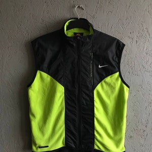 Rare Vintage 90s Nike ACG Fleece Jacket Vest / Fleece Vest Zipper Therma-Fit / Size L-XL Color Black  light Green
