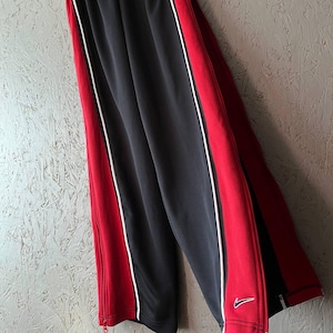 Vintage 90s Nike Team Men's Streetwear Hip Hop Pants Rare Rap Full Zip Sweatpants Embroidered Swoosh Logo Size L(XL) Color Black Red