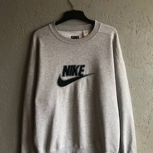 Nike Vintage 90s Rare Crewneck Sweatshirt Central Embroidered Swoosh Big Logo Black Gray Size L Original Oversized