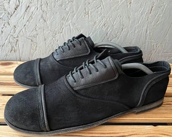 Vintage Dolce & Gabbana Suede Leather Oxfords Shoes Black Mens Size UK-8 EU-42 Made in Italy Archive Luxury Dress Derby Shoes