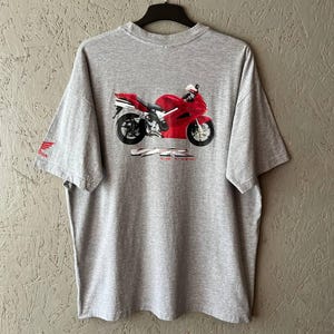 Vintage HONDA VFR 800F V-Tec(V4) Men&#39;s Motorcycle T-Shirt Big Logo Size XL Color Gray Red