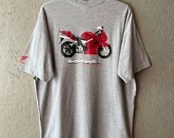 Vintage HONDA VFR 800F V-Tec(V4) Men's Motorcycle T-Shirt Big Logo Size XL Color Gray Red