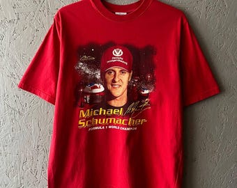 Vintage Michael Schumacher Formula 1 World Champion Collection Men's T-Shirt Graphic Big Print Size L Color Red