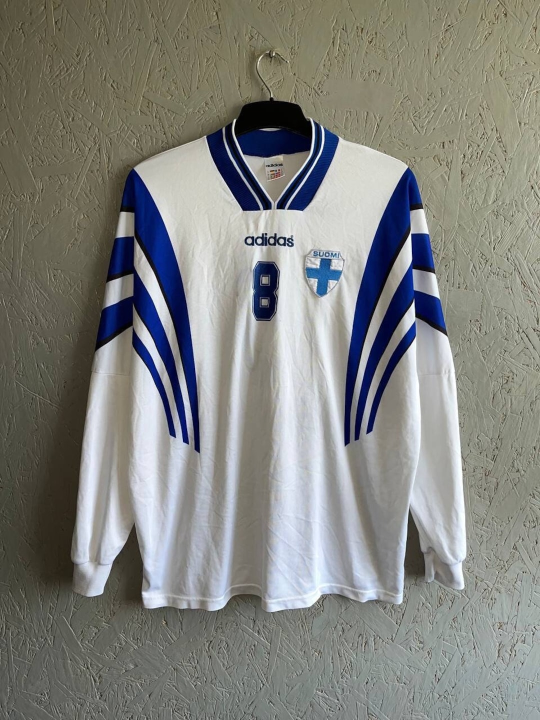 Vintage 90s Adidas Finland SUOMI Match Worn Football Jersey Vintage 90s Adidas Finland SUOMI Match Worn Football Jersey