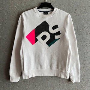 Designer Paul Smith Men&#39;s Cotton Sport Sweatshirt Pullover Abstract Big Logo PS Size M Color White