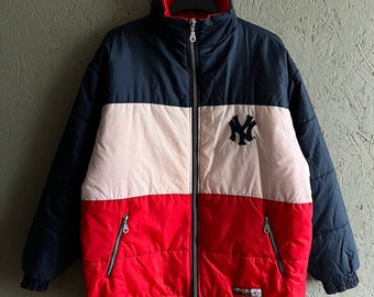 Vintage CMP Team Sport MLB Yankees Men's Snow Zip Baseball Jacket Jersey Style Rap Hip Hop Size L Color Navy Red White