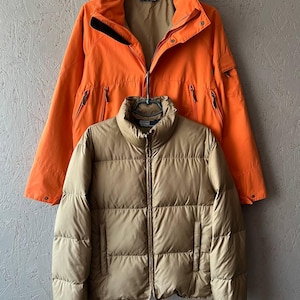 Vintage Rare Polo by Ralph Lauren 2-in-1 Men's Zip Up Windbreaker Transformer Down Jacket Size M Color Orange Beige