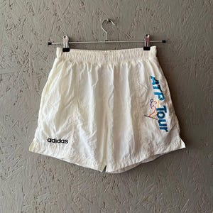 Vintage 90s Adidas ATP Tour Men&#39;s Tennis Retro Track Shorts Big Logo Size S Color White