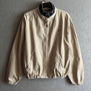 Vintage Polo by Ralph Lauren USA Men's Cotton Full Zip Harrington Jacket Small Logo Pony Size XL-XXL Color Beige