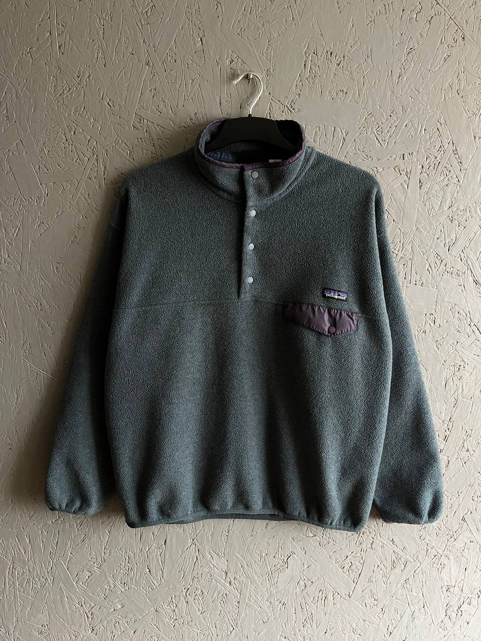 Vintage Patagonia Synchilla Men s Fleece Pullover Buttons and hest Pocket Small Logo Size L Color Gray Green Etsy