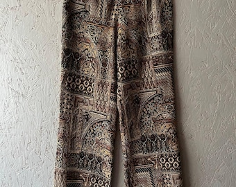 Vintage Mac & Maggie Limited Edition Women's Palazzo Tapestry Print Pants Boho Hippie Style Trousers Size L
