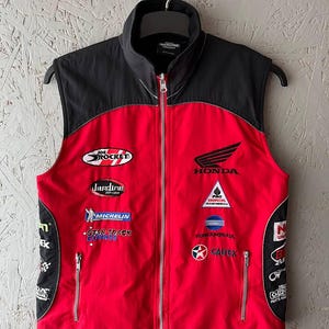 Chaleco vintage Honda Racing HRC rojo y negro bordado Moto Team Gilet para mujer L / hombre S Racing Core Y2K Motorcycle Sponsor Patch Bodywarmer