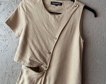 Designer Ukraine Przhonskaya Women's Linen Dress Size 36 Color Beige