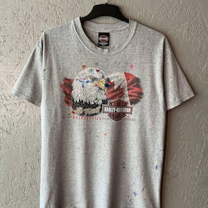 Camiseta masculina vintage Harley-Davidson Motorcycle Worlds Finest, 2002, emblema 3D, águia, lobo, grande, estampa gráfica, logotipo Yukon, Whitehorse, Canadá, G